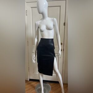 Superdown NEW! Faux Vegan Leather Black Straight Pencil Skirt w/ Side Slit Sz S